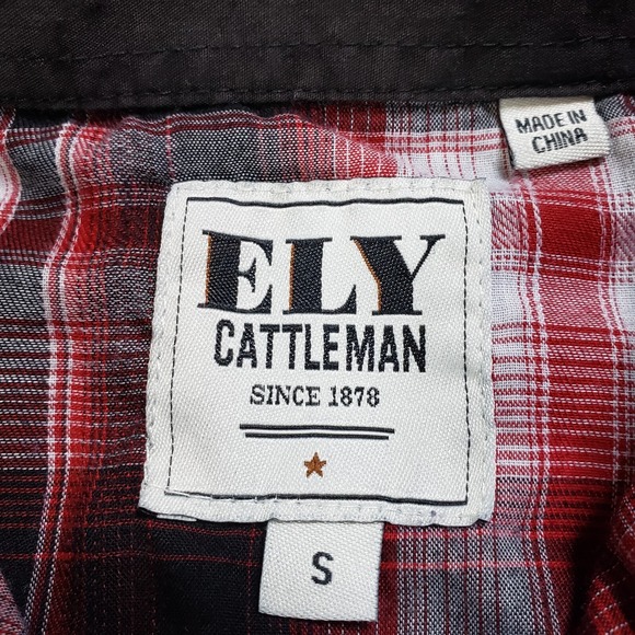 Ely Cattleman Pearl Snap Western Shirt Men S Red Black Embroidered Southwest - Picture 4 of 11